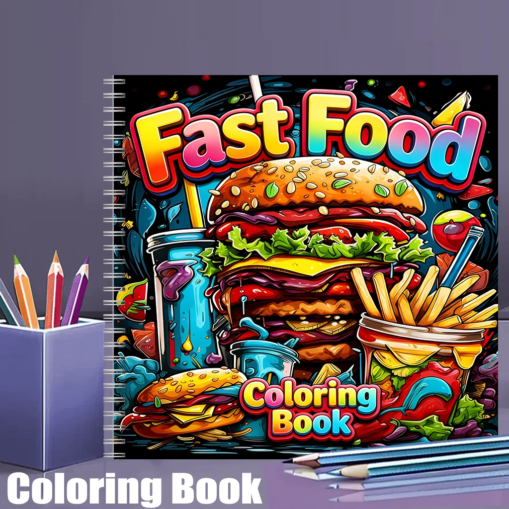 Food Snacks Coloring Book - Schnellmalbuch für Erwachsene, Niedliche Zeichenseiten, Stressabbau,