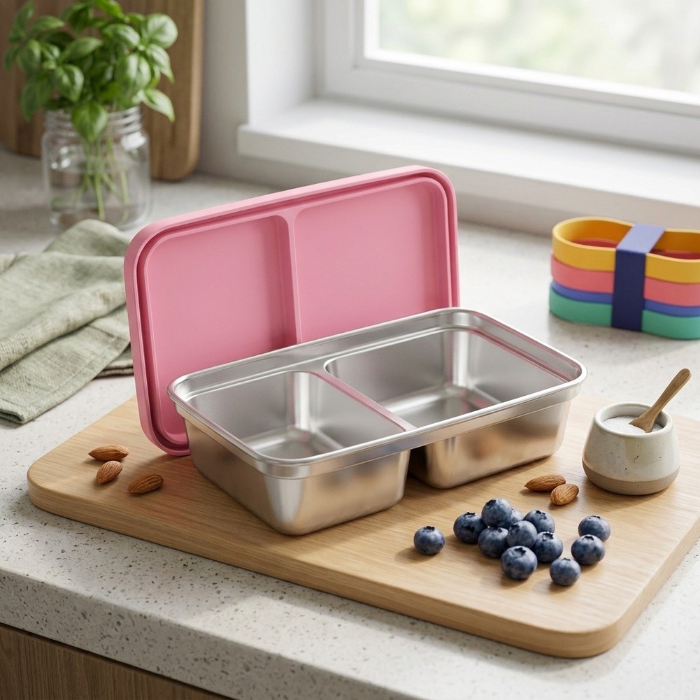 Food Snacks For Toddlers - Edelstahl-Lunchbox für Kleinkinder mit 2 Fächern,